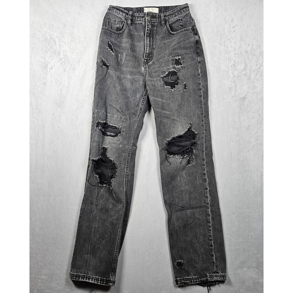 We The Free Jeans Womens 27 Black Curvy Distressed High Rise Straight Grunge - Picture 2 of 12